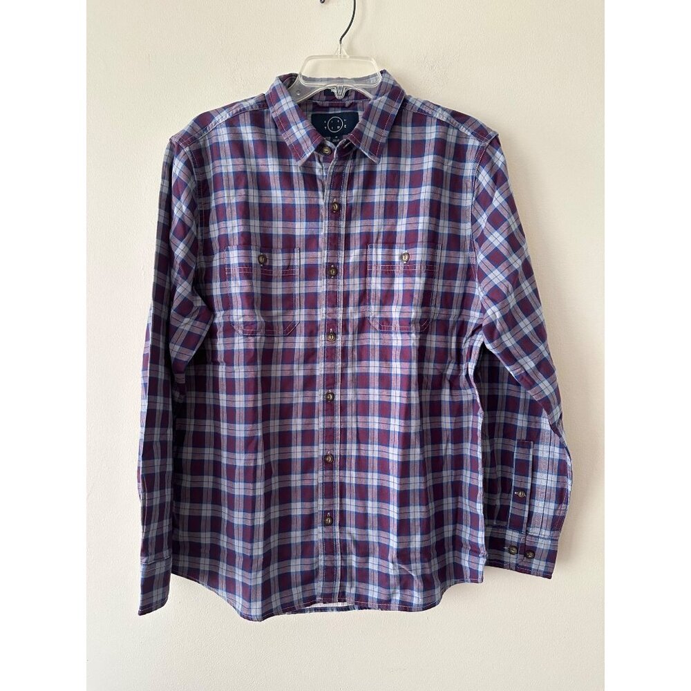 Even Tide Plaid Double lined Long-Sleeve Shirt Regular Fit Size M 100% Cotton NW